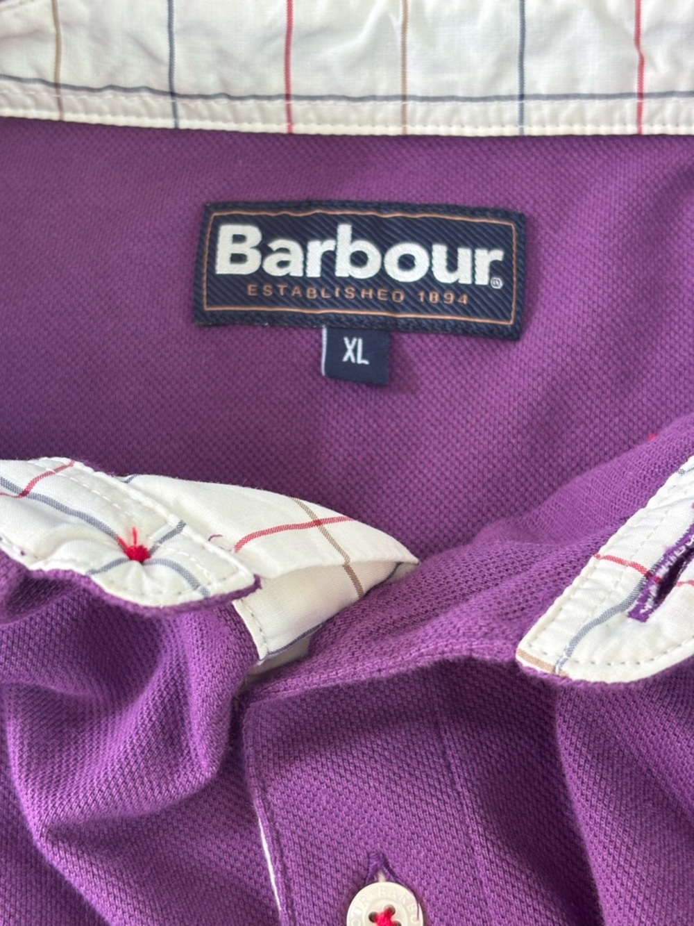 Barbour Purple Button-Down Polo with Embroidered Horse Racing on Back Men’s XL - Picture 7 of 9